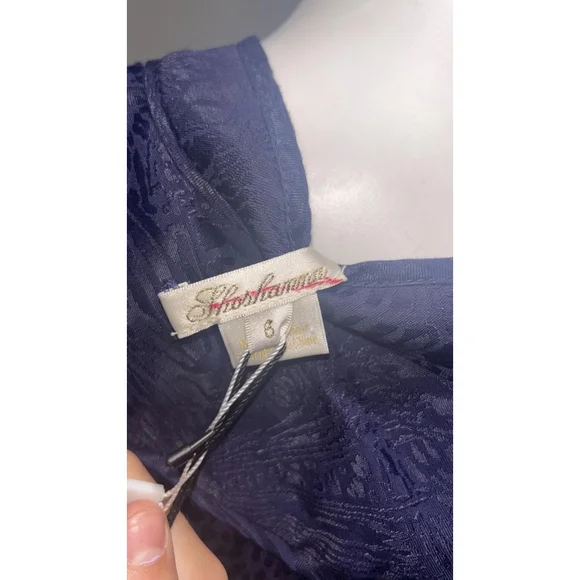 Women's Shoshanna Navy Jacquard Ruffle Sleeve Belted Midi Dress Size 6 - Picture 10 of 12